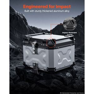 Top Case Moto 80L Universel en Aluminium Rigide Étanche avec Verrou de Sécurité Amovible - Product Image 2
