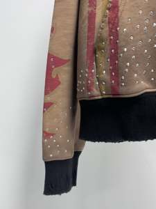 Sudadera con capucha de diseñador Nesta Sports Streetwear, personalizada, de algodón grueso, extragrande, con lavado ácido, efecto desgastado, pedrería y bordado, con cremallera. - Product Image 3