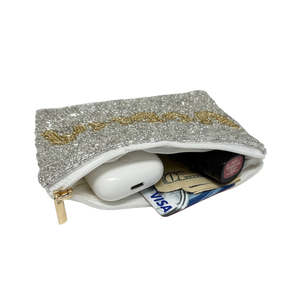 Pochette en perles de vodka à la mode faite à la main pochette portable à fermeture éclair avec lettrage doré sac à main de fête personnalisé cadeau pour femmes et filles - Product Image 3