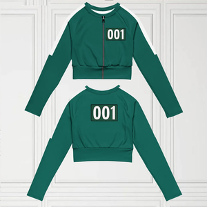 Traje de Baño Verde Personalizado para Cosplay, con Capucha, de Lona Sólida, de Verano, de Dos Piezas, Top Corto de Manga Larga + Braguita de Bikini - Product Image 3