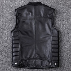 <b>Men's</b> Real <b>Leather</b> Solid Breathable Custom Black Top Selling Genuine Cowhide Biker <b>Waistcoat</b> Tactical Rider Outerwear Apparel - Product Image 3