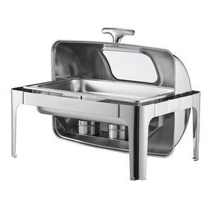 Scaldavivande Rettangolare Professionale da 9 Qt in Acciaio Inossidabile con Coperchio Roll-Top e Controllo Manuale della Temperatura, Include 2 Vaschette da Mezza Misura per Buffet e Catering - Product Image 6
