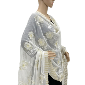 ผ้าคลุมไหล่ชีฟองสำหรับผู้หญิง AHE-Textile ลายดอกไม้ปักประดับคริสตัล น้ำหนักเบา ระบายอากาศได้ดี 100 กรัม ผ้าพันคอสไตล์ชาติพันธุ์ตะวันออกกลาง สำหรับใช้ในชีวิตประจำวัน - Product Image 2