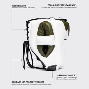 FLY Green White Open Face Adjustable Sparring <b>Training</b> Real Leather Boxing Kit Muay Thai Protection Boxing Headgear - Product Image 3