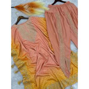 Designer <b>Kaftan</b> and Dhoti in XL Size Embroidery and Digital Print Work - Product Image 1