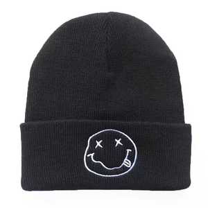 Unisex Beanie Hat 100% Acrylic Knitted <b>Winter</b> <b>Cap</b> Embroidery Smile Face Street Style Casual 56-58CM Adult Size - Product Image 2