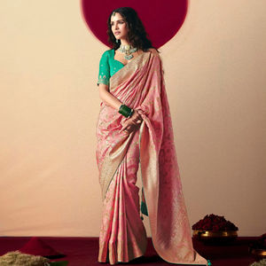 Sari en soie douce tendance avec broderie Zari et chemisier, idéal pour les fêtes, prix de gros, vêtement ethnique, saris en soie indienne - Product Image 1