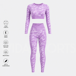 Ensemble de yoga pour femmes de haute qualité : haut à manches longues et leggings taille haute respirants, extensibles et écologiques pour l'entraînement en salle de sport - Product Image 6
