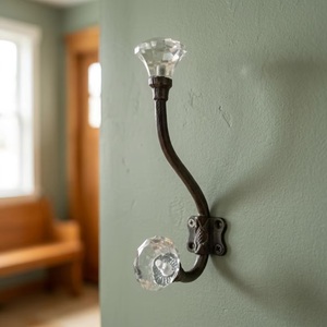 Vintage Wall Mounted Metal Hook with Crystal <b>Knob</b> <b>Antique</b> Style Coat Rack Single Hook Design - Product Image 3
