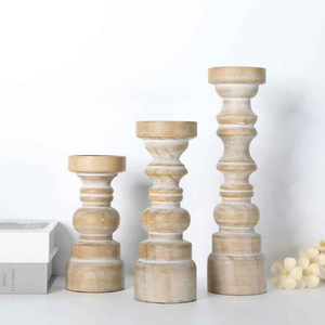Porte-bougies rustiques en bois d'acacia massif et de manguier pour la décoration de la maison et de la table Noël Pâques - Product Image 1
