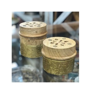 Ensemble de deux brûleurs à encens ronds en bois et en métal, brûleur à bakhoor pour les mariages et les événements - Product Image 1