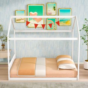 Letto a casetta in legno bianco Queen Size con testiera per la cameretta dei bambini - Product Image 2
