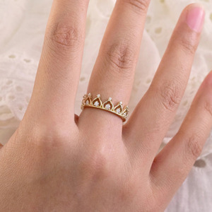 Lab Grown Diamond <b>Crown</b> <b>Ring</b> Yellow Gold Tiara Stackable Diamond Band Fine Jewelry for Women - Product Image 3