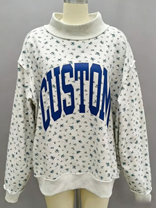 Sudadera Oversize de Cuello Alto para Mujer, Estampado Floral, Letra Personalizada en el Frente, 100% Algodón Tejido, Manga Larga, Estilo Otoñal - Product Image 2
