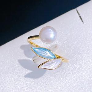 Original Store's Elegant Blue Freshwater Pearl Jewelry Set Including Leaf Pendant Earrings Ring with Chain <b>Fine</b> <b>Necklaces</b> - Product Image 3