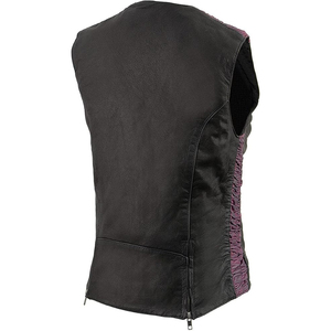 Samroz Sports Women's Black Lightweight Motorcycle Leather <b>Vest</b> w/Crinkled Leather Design - Product Image 3