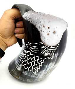 Chope en corne de Viking gravée à la main, écologique, symbole nordique, pour bière, hydromel, bière artisanale, cadeau pour hommes, amateurs d'histoire, Falak World - Product Image 3