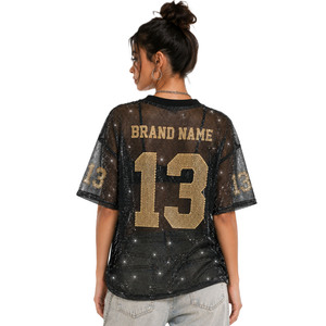 Premium Rhinestone See Through Top American Football Jersey Transparent Mesh <b>Tshirt</b> Unisex Customised Casualwear Lightweight - Product Image 2