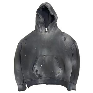 Fait sur mesure 100% coton pull à capuche surdimensionné Vintage en détresse lavage à l'acide hommes sweats à capuche soleil délavé lavage sweats à capuche pour hommes - Product Image 2