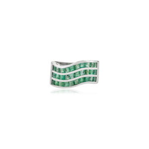 Dainty Wavy <b>Emerald</b> Thumb <b>Ring</b> Natural <b>Emerald</b> Gemstone 925 <b>Silver</b> Stackable Band May Birthstone Anniversary Gift for Her - Product Image 1