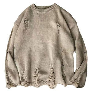 Suéter de Punto Informal para Hombre, Estilo Desgastado, Manga Larga, 100% Algodón, Transpirable, Corte Holgado, para Invierno - Product Image 1