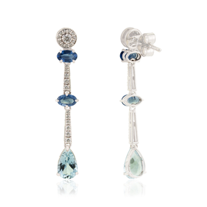 <b>Top</b> Sale New Collection of Handmade Real 14K White Gold Blue Sapphire Aquamarine & Diamond Dangle <b>Earrings</b> Custom Jewelry - Product Image 5