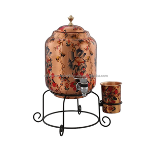 Tanque de almacenamiento de agua de cobre con diseño Floral impreso de alta calidad con soporte de hierro de vidrio y metal tamaño y forma personalizados olla de agua - Product Image 5