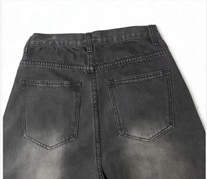 High Waist Wide Leg Stonewashed <b>Denim</b> Pants Loose Fit Solid Black Cotton Men's Casual Autumn Wear - Product Image 4