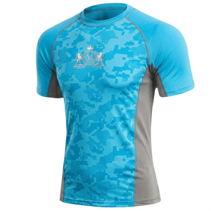 Men's Short Sleeve Rash Guard Red Gray Sublimation Print Quick Dry Sport Top Front Logo Compression Shirt - Product Image 6
