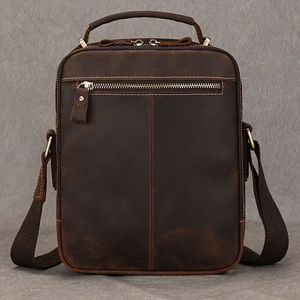 Bolso Mensajero de Cuero Genuino Marrón, Estilo Retro Crazy Horse, Bandolera con Cierre y Múltiples Compartimentos para Trabajo y Viajes - Product Image 1