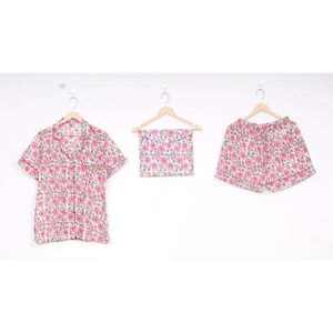 Conjunto de 2 piezas de algodón 100% satinado para mujer, con cuello vuelto, tiro medio, estampado a mano, transpirable, informal de otoño, manga corta elástica 26 - Product Image 1