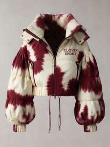 Chaqueta Acolchada con Capucha Tie Dye CLOVIX SPORT para Mujer, Abrigo de Invierno Grueso de Poliéster con Mangas Abullonadas y Cierre de Cremallera, Corta - Product Image 5