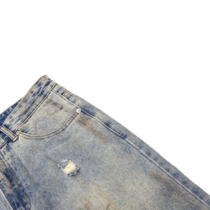 Pantalon en jean bleu foncé coupe ample pour homme, 100 % coton, denim de haute qualité, imprimé streetwear, délavé à l'acide - Product Image 5