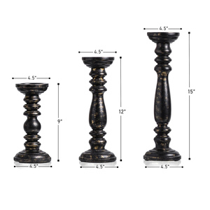 Bougeoirs pilier en bois sculpté à la main Offre Spéciale lot de 3 supports de décoration de pièce maîtresse de Table rustique de Style décoratif en bois de manguier - Product Image 3