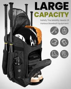 American League <b>Rolling</b> Baseball Bag – Wheeled Bat <b>Backpack</b> with 4 Bat Pockets for Professional Players - Product Image 4