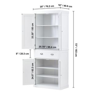 Mueble de Cocina Independiente con 3 Estantes Ajustables y Puertas, 72 Pulgadas de Alto, Almacenamiento Tipo Buffet para Alimentos - Product Image 4