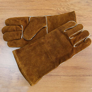 Guantes de soldadura Tig Mig de cuero retro marrón al por mayor, guantes de invierno de cuero de vaca de primera calidad para chimenea, fabricados en fábrica. - Product Image 2