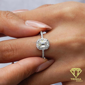 Elegant Moissanite Diamond <b>Emerald</b> Cut Engagement <b>Ring</b> <b>Silver</b> Tone Prong Setting Luxury Bridal Jewelry Statement <b>Ring</b> For Women - Product Image 4