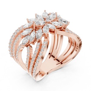 Anillo de Diamantes con Mariposa en Oro Rosa, Banda de Diamantes Blancos Marquise, Regalo de Boda o Compromiso Moderno para Mujer - Product Image 3