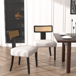 Set di 2 Sedie da Pranzo in Legno Massello e Rattan Stile Mid-Century Moderno con Schienale a Rete per Sala da Pranzo - Product Image 1