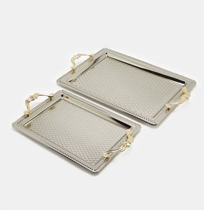 Polished Metal Serving Tray With <b>Gold</b> Handles <b>Rectangular</b> Design Residential Use - Product Image 5