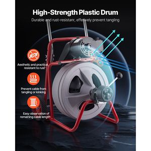 Macchina Portatile per la Pulizia degli Scarichi con Spirale Autoalimentata da 8 Piedi Cubi, Ruote e Cavo da 100 Piedi x 1/2 Pollice - Product Image 4