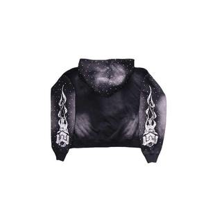 Conjunto de Sudadera con Capucha y Pantalones Acampanados de Algodón 100% Ecológico Estampado de Invierno, con Doble Cintura y Pedrería, Estilo Holgado, Fabricación Personalizada - Product Image 3