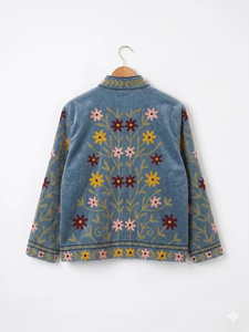 Hand Embroidered Cotton Filled Suzani Velvet <b>Bomber</b> <b>Jacket</b> Reversible <b>Vintage</b> Boho Short Coat Ethnic <b>Jacket</b> - Product Image 2
