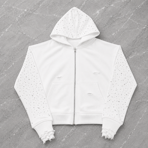 Glory Custom Oversized Washed Rhinestone Zip Up Hoodie 100% Cotton Soft Quick Dry Fabric Sun Faded Hoodie For Unisex Street Wear - Product Image 1