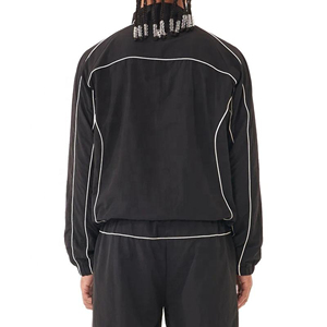 High Quality Winter Solid 100% Cotton Breathable Fleece Lining Windbreaker Track <b>Set</b> Custom Piping Sports for Men - Product Image 2