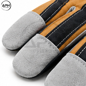 Golden Brown Palm Gray Full <b>Finger</b> Hand <b>Gloves</b> Black <b>Finger</b> Panels Extended Cuff Workshop Custom Split Leather Work <b>Gloves</b> - Product Image 5