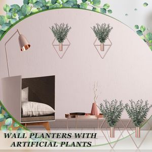 Ensemble de 4 jardinières suspendues géométriques bohèmes modernes, eucalyptus artificiel, vase en métal, plantes d'intérieur, étagères murales - Product Image 5