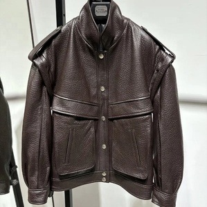 Veste en cuir pour femme à manches courtes, imperméable et coupe-vent, en polyester véritable, pour l'hiver - Product Image 4