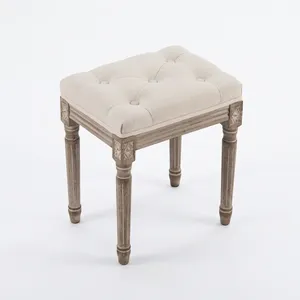 Taburete Tradicional Tapizado en Tela con Patas de Madera, Estilo Antiguo, Mueble para el Hogar, para Dormitorio o Sala de Estar - Product Image 1